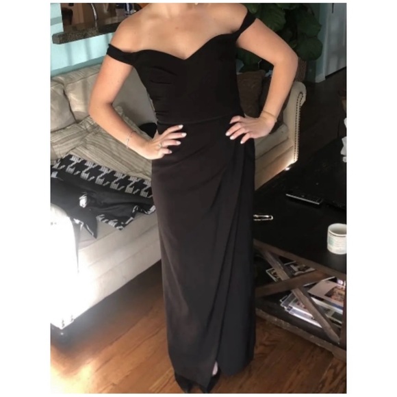 JS Collection Black Crepe Sweetheart Off The Shoulder Gown Size 8 - Picture 8 of 11